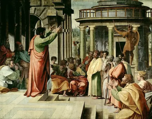 Апостол Павел проповедует на Ареопаге - картина Рафаэля