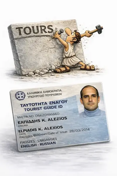 Official tour guide license in Greece — Alex Elpiadis