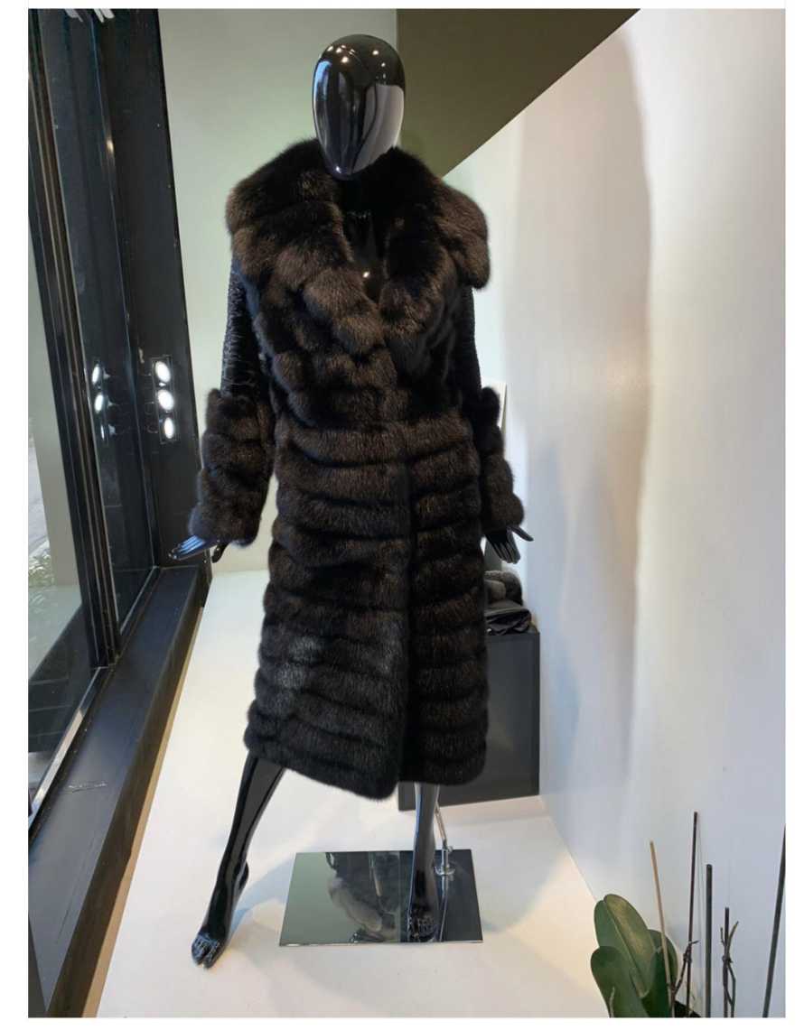 Black Sable with Karakul fur, size 42, price 13,000 euros. Limited edition item. Length 1.20 meters
